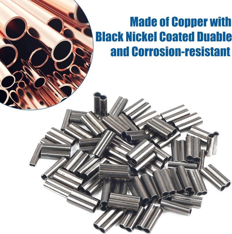 VATEICO 100PCS Double Copper Barrel Crimp Sleeves,Barrel Copper Sleeves Wire Rope Fishing Crimp Sleeves Fishing Line Tube Connector Mono Leader Crimps - Image 4